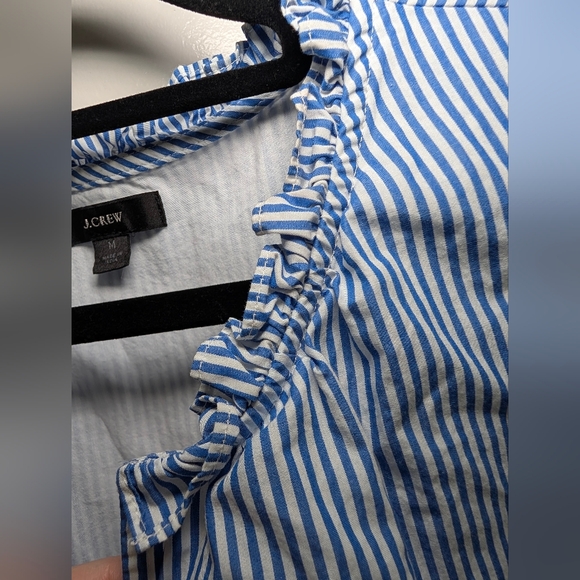 J.Crew Blue Striped Ruffle Tiered Midi Dress Size M Coastal Grandma Cottagecore - Picture 8 of 10